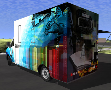 bokbuss render of a library bus in 3d by kristoffer zetterstrand
